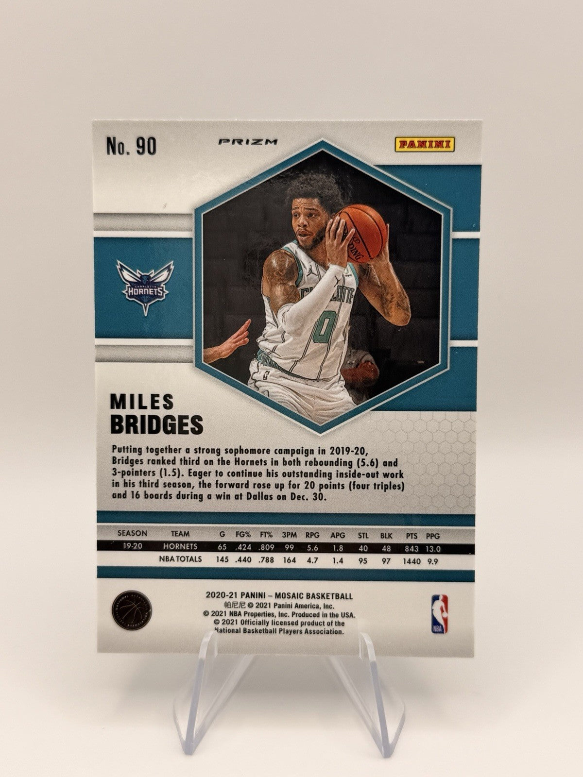 2020-21 Panini Mosaic Miles Bridges Silver Prizm Hornets #90 NM NBA Card