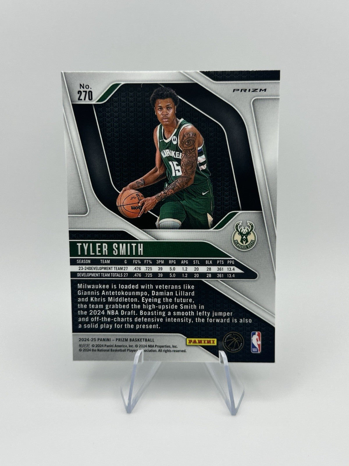2024-25 Panini Prizm Tyler Smith RC #270 Milwaukee Bucks NBA Card