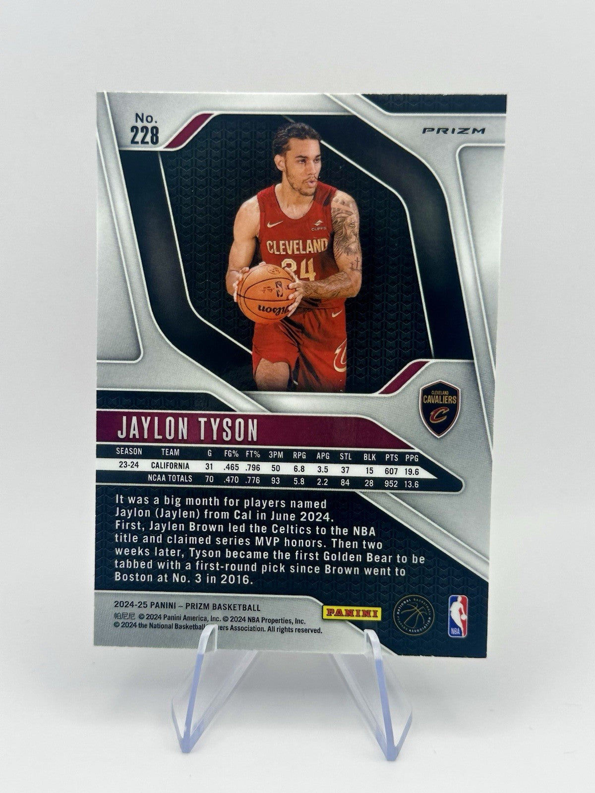 2024-25 Panini Prizm Jaylon Tyson RC #228 Silver Cleveland Cavaliers NBA Card