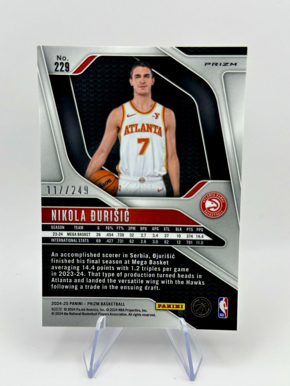 2024-25 Panini Prizm Prizm Nikola Durisic RC #229/249 Atlanta Hawks NBA Card