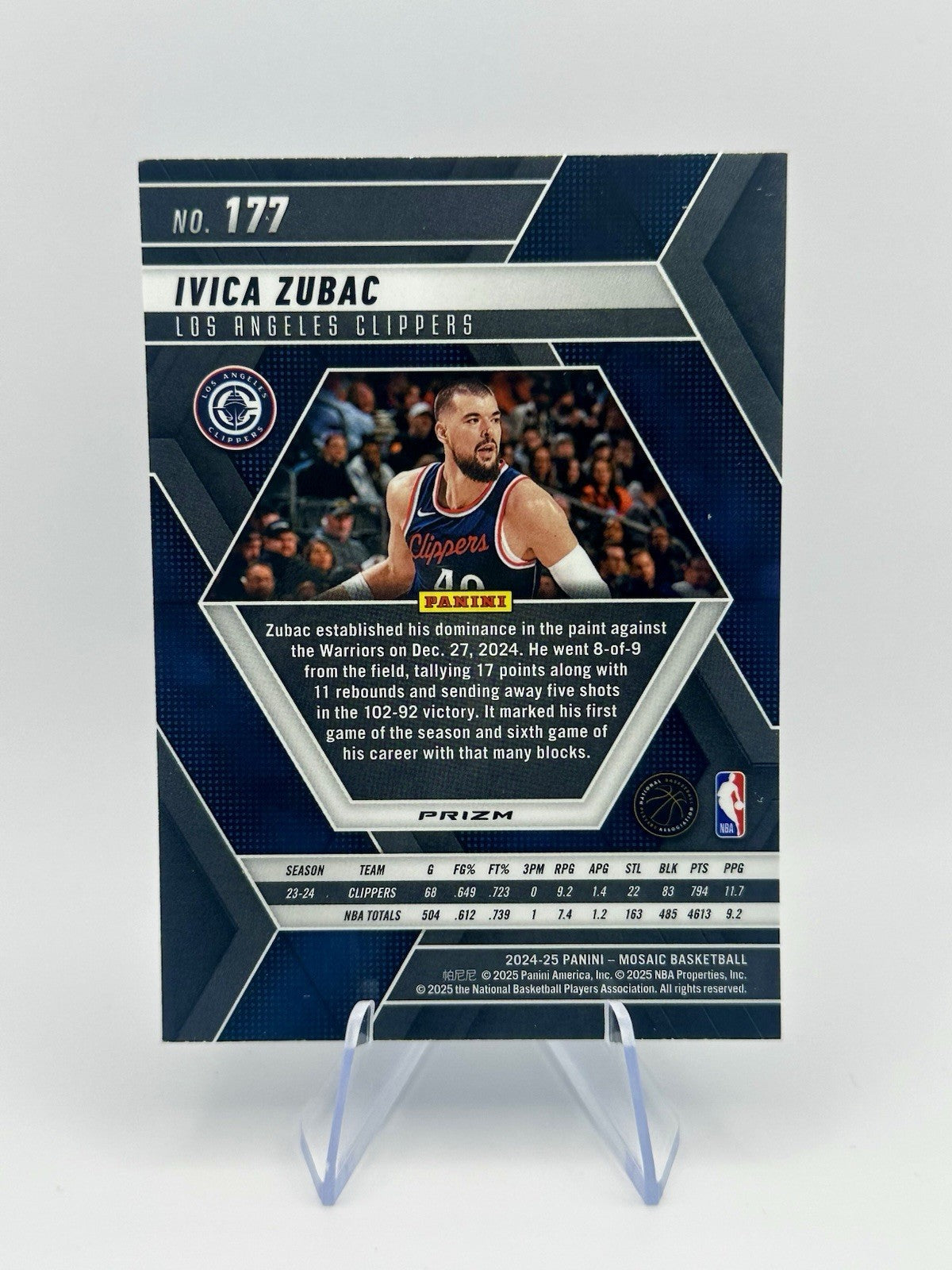 2024-25 Panini Mosaic Ivica Zubac Blue Mosaic Los Angeles Clippers #177 NBA Card