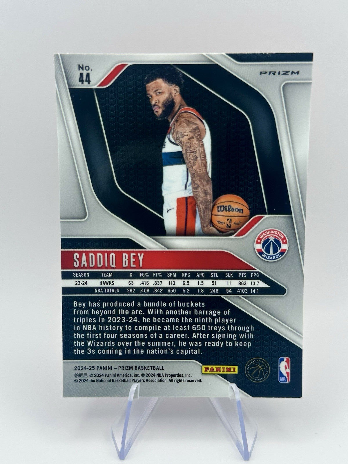 2024-25 Panini Prizm Saddiq Bey Red Wave #44 Washington Wizards NBA Card