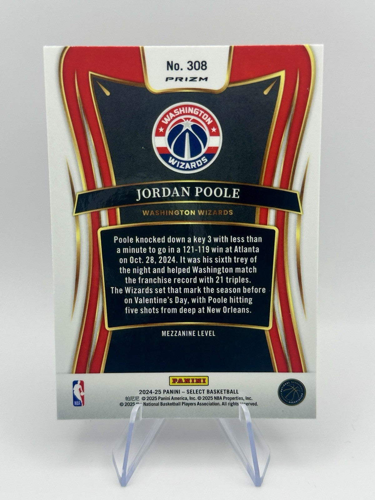 2024-25 Select Jordan Poole Blue Cracked Ice Prizm Washington Wiz NBA Card