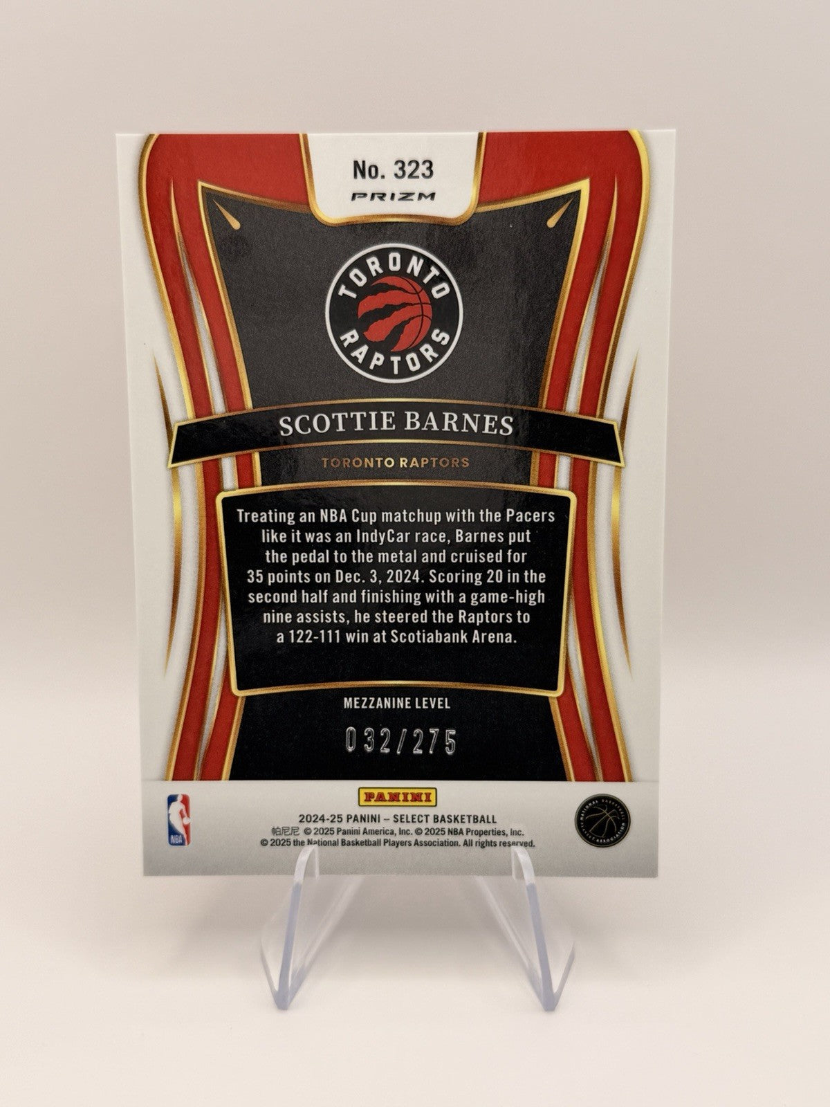 2024-25 Prizm Select Scottie Barnes Orange Cracked Ice/275 Toronto Raptors