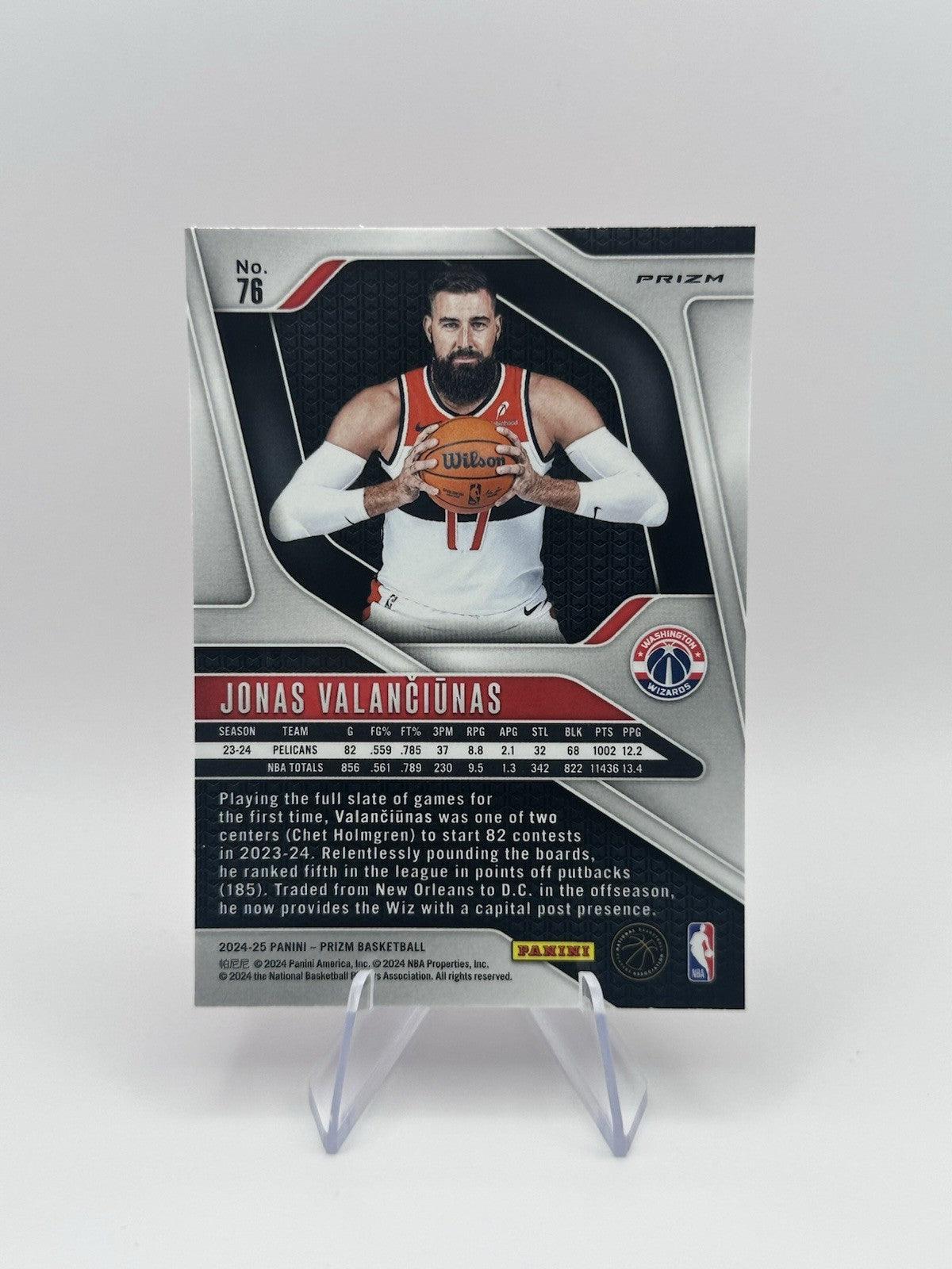 2024-25 Panini Prizm #76 Jonas Valanciunas Pink Ice Washington Wizards NBA Card