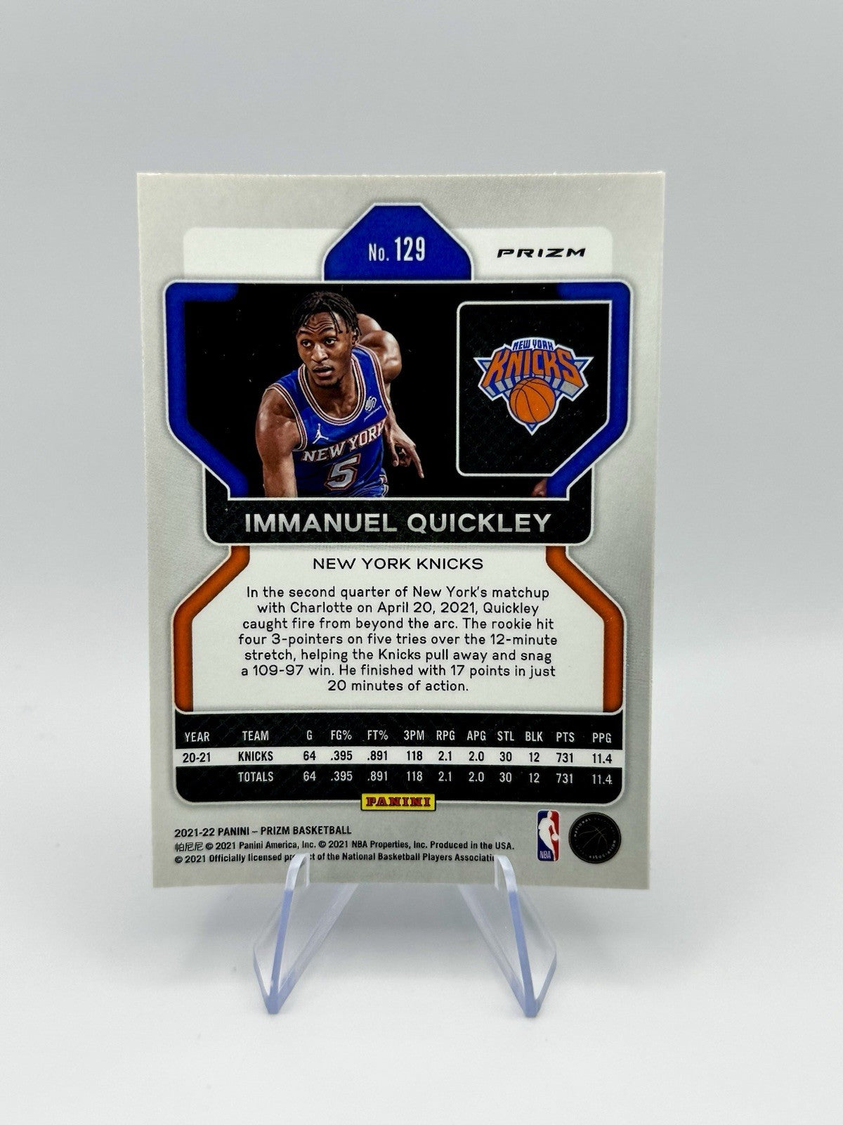 2021-22 Panini Prizm Immanuel Quickley Silver Prizm New York Knicks #129