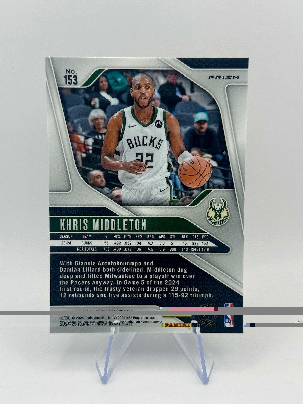 2024-25 Panini Prizm Khris Middleton #153 Silver Milwaukee Bucks NBA Card
