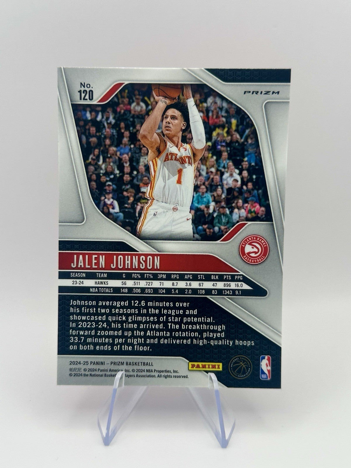 2024-25 Panini Prizm Pink Ice Jalen Johnson #120 Atlanta Hawks NBA Card