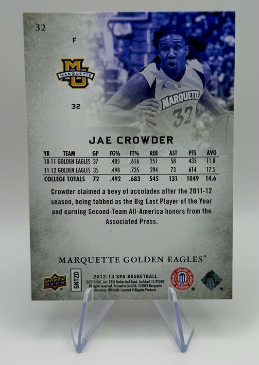 2012-13 SP Authentic Jae Crowder Marquette Golden Eagles RC NCAA