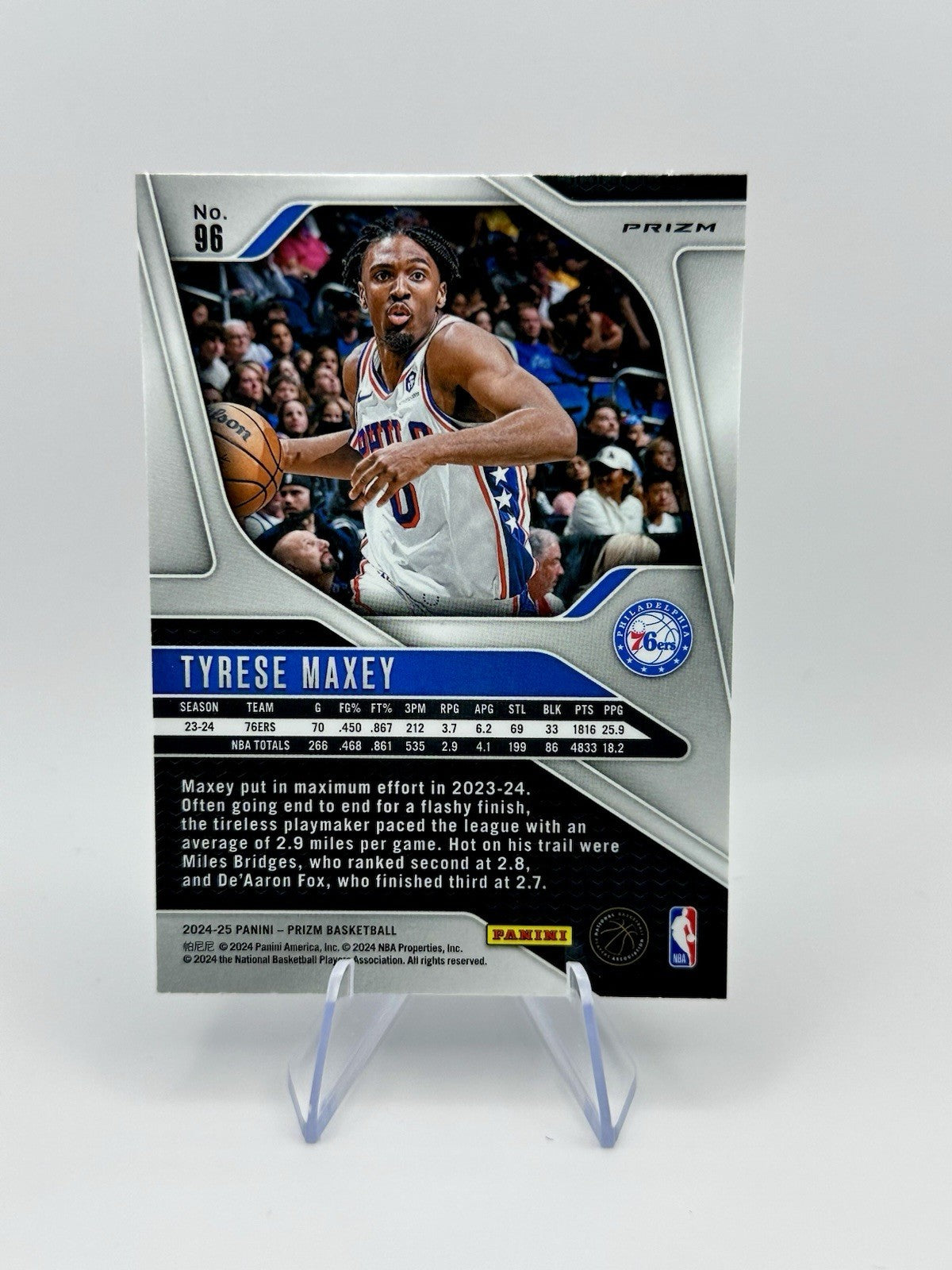 2024-25 Panini Prizm Prizm Tyrese Maxey Fast Break Prizm 76ers #96 NBA Card