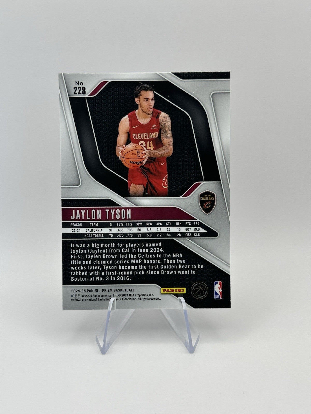 2024-25 Panini Prizm Jaylon Tyson RC #228 Cleveland Cavaliers NBA Card