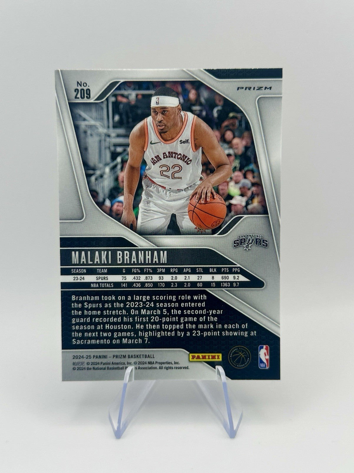 2024-25 Panini Prizm Malaki Branham #209 Silver San Antonio Spurs NBA Card