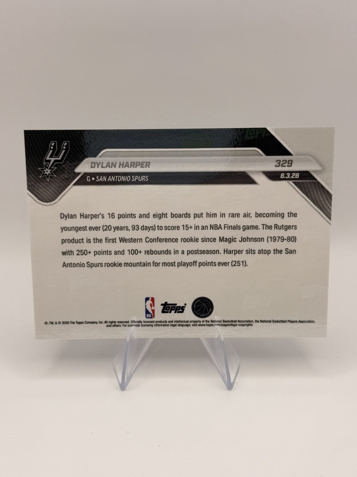 2025-26 Topps NOW Dylan Harper RC #329 Spurs NBA Finals Rookie Record