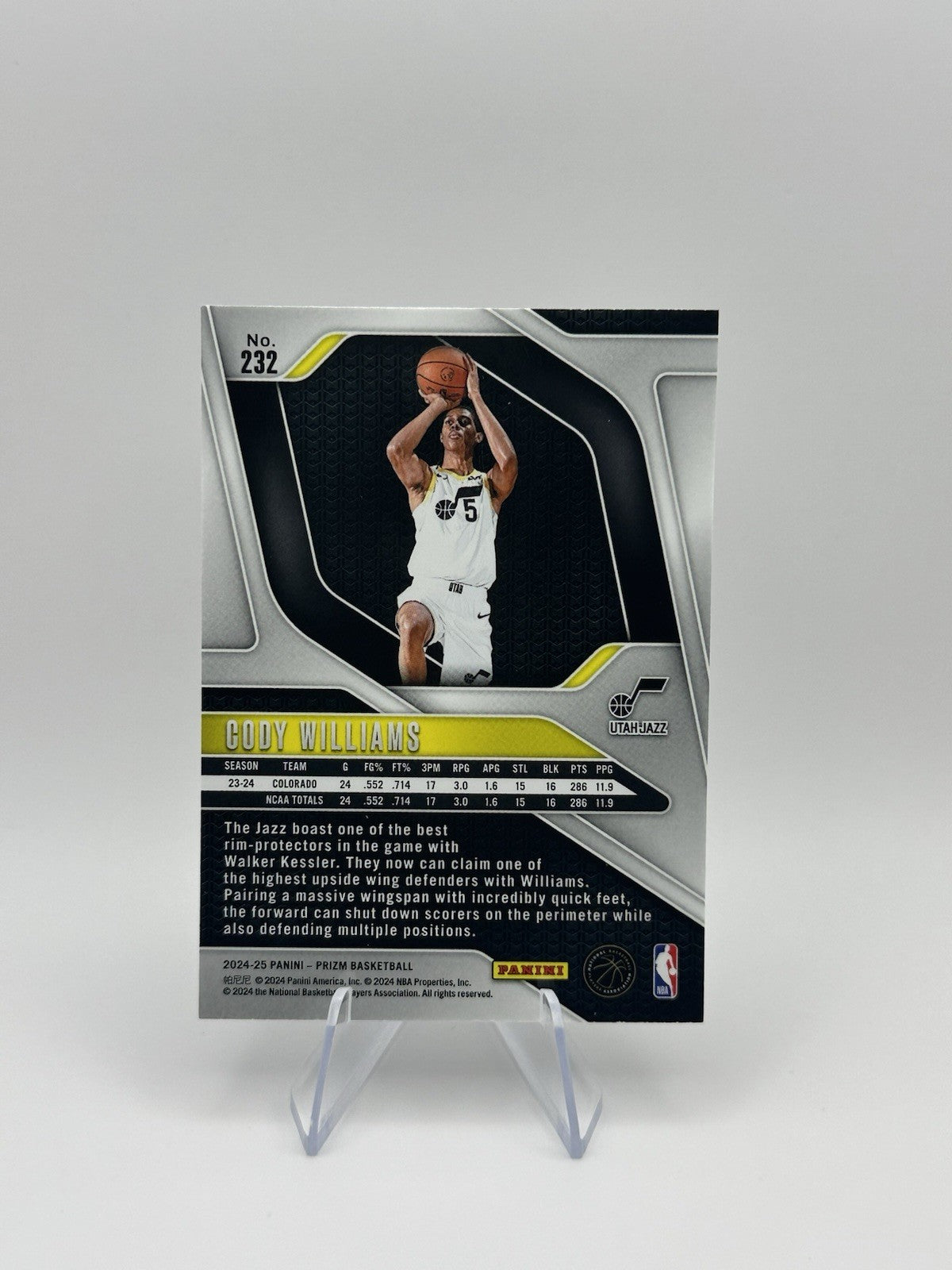2024-25 Panini Prizm Silver #232 Cody Williams RC Utah Jazz NBA Card