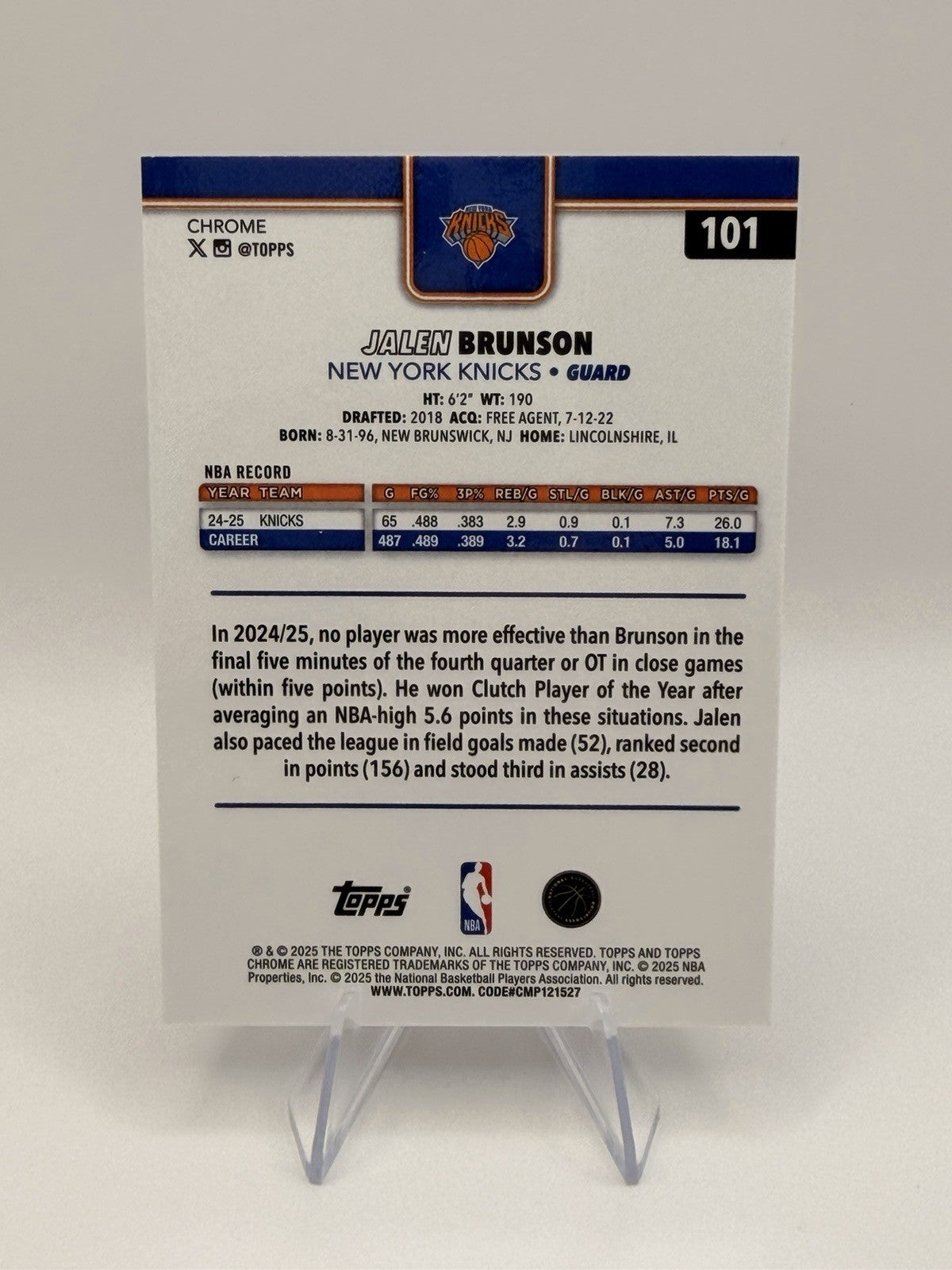 Jalen Brunson Topps Chrome X-fractor 2025-2026