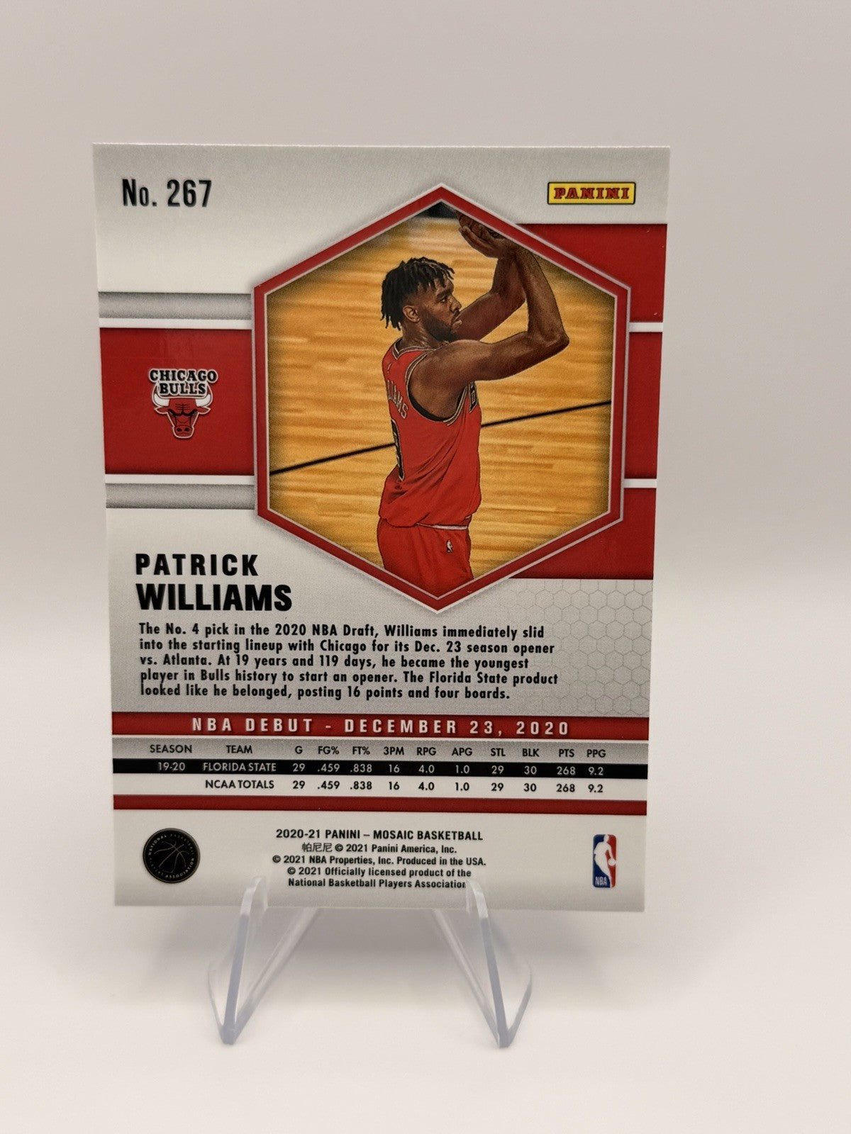 2020-21 Panini Mosaic Patrick Williams Red Reactive RC Debut Bulls #267 NBA Card
