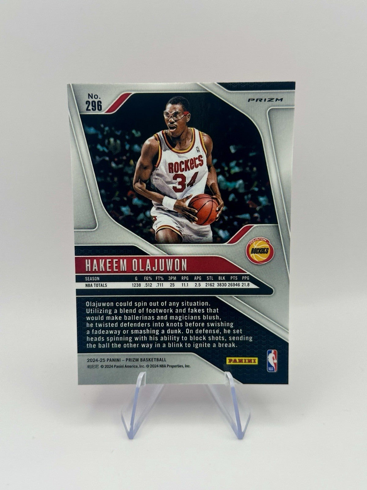 2024-25 Prizm Prizms Pink Cracked Ice #296 Hakeem Olajuwon Houston Rockets