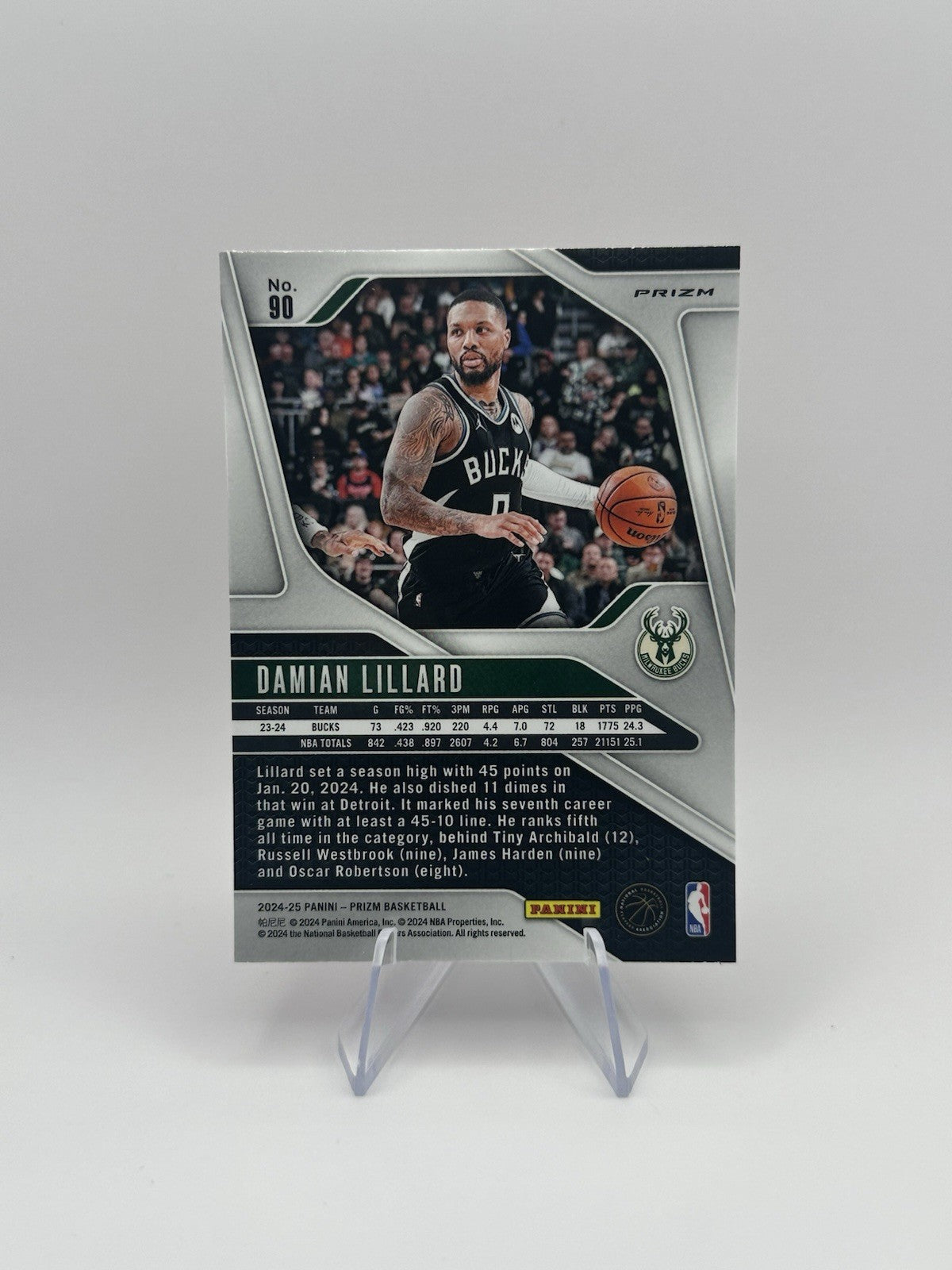 2024-25 Panini Prizm #90 Damian Lillard Pink Ice Milwaukee Bucks NBA Card