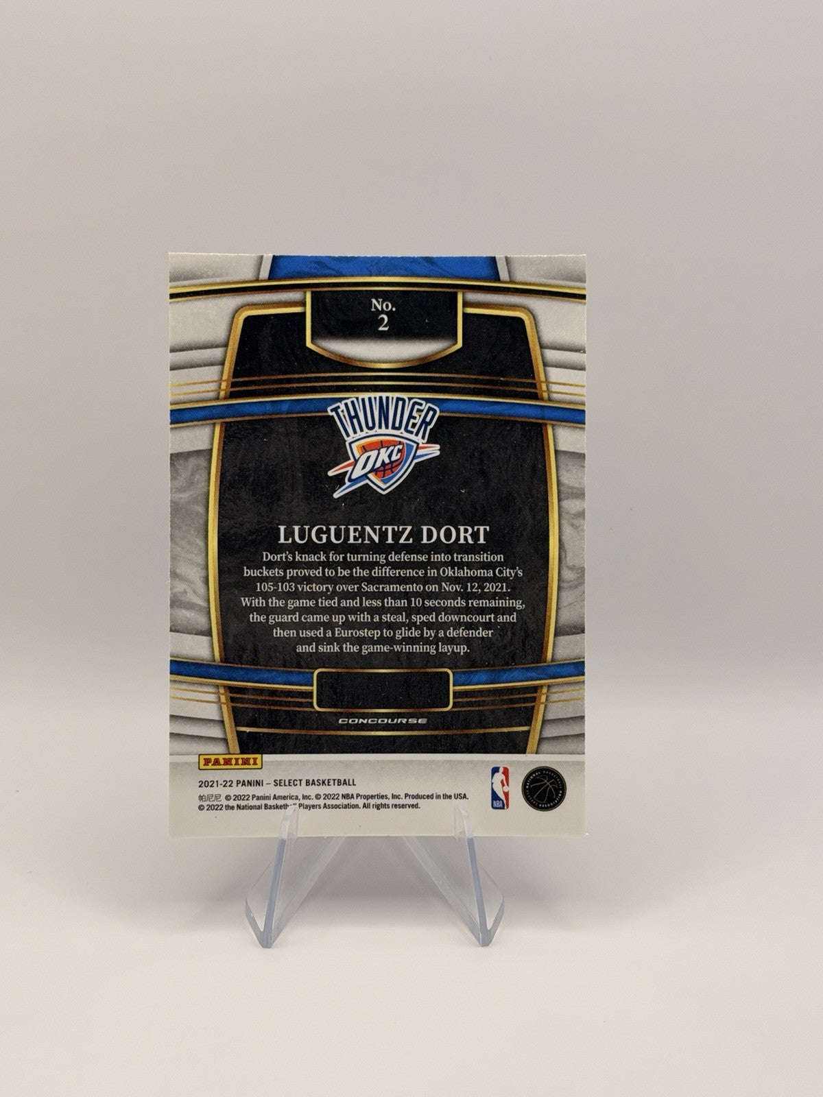 2021-22 Panini Select Luguentz Dort Concourse #2 Oklahoma City Thunder NBA Card