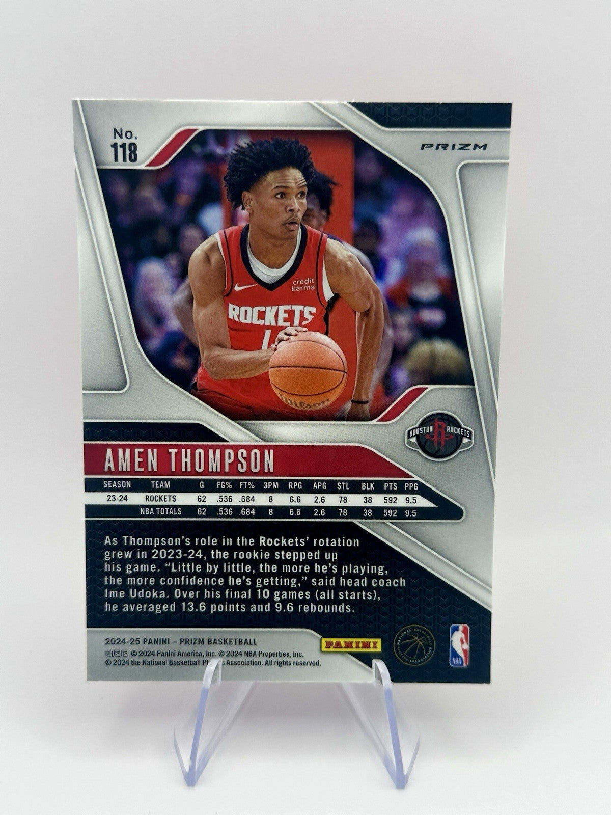 2024-25 Panini Prizm Amen Thompson Pink Ice #118 Houston Rockets NBA Card