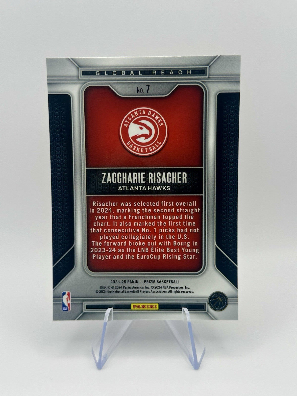 2024-25 Panini Prizm Zaccharie Risacher RC Global Reach Atlanta Hawks NBA Card