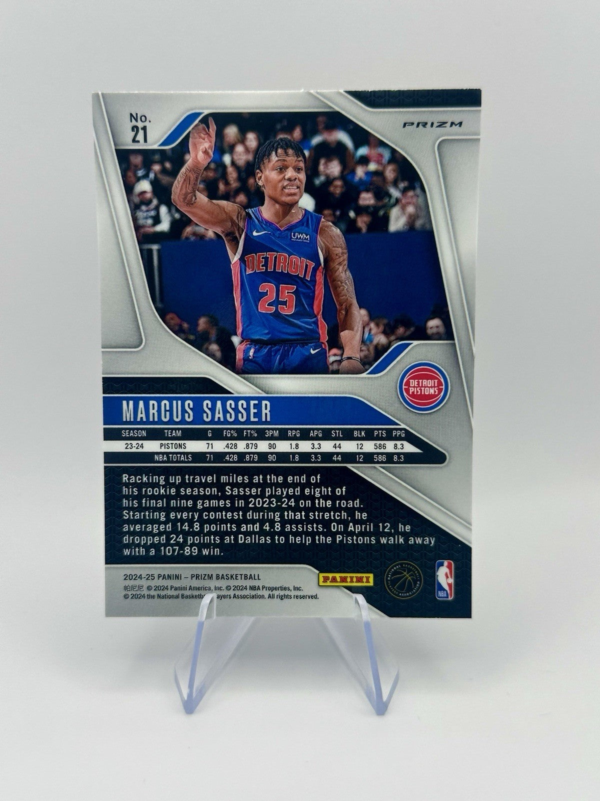 2024-25 Panini Prizm Marcus Sasser #21 Silver Prizm Detroit Pistons NBA Card