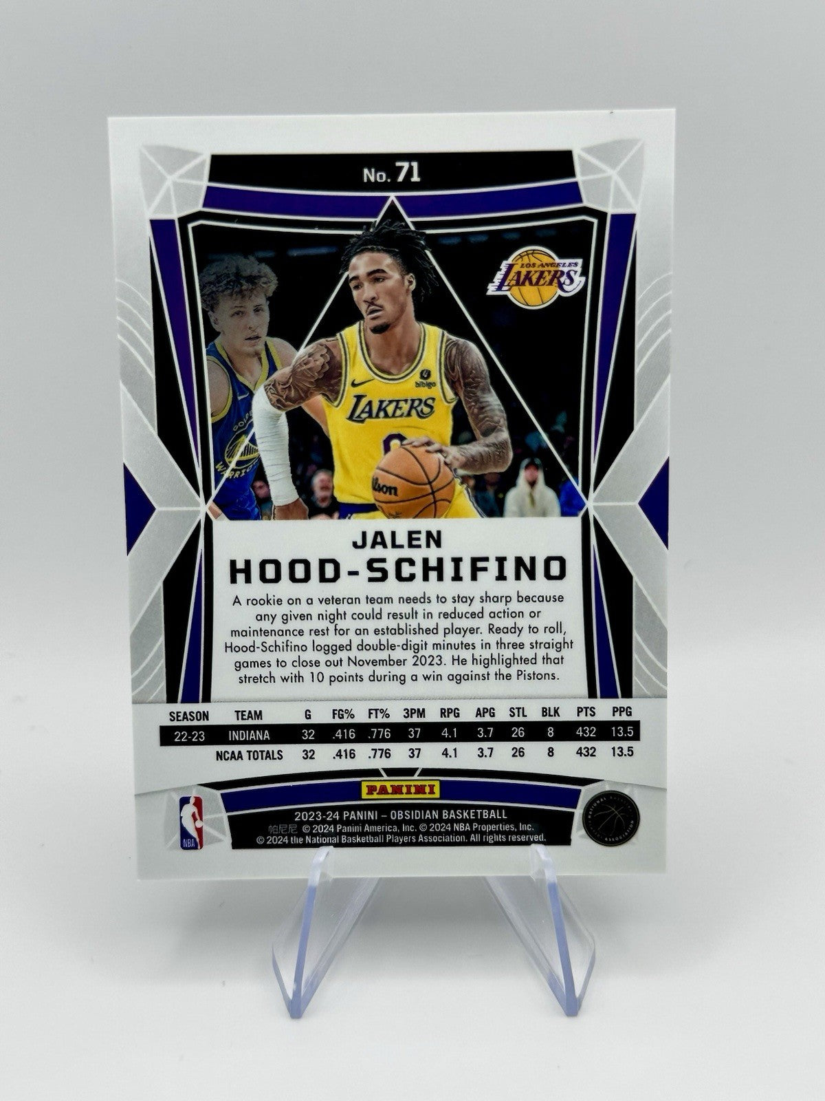 Panini Obsidian Jalen Hood-Schifino RC Los Angeles Lakers NBA Card