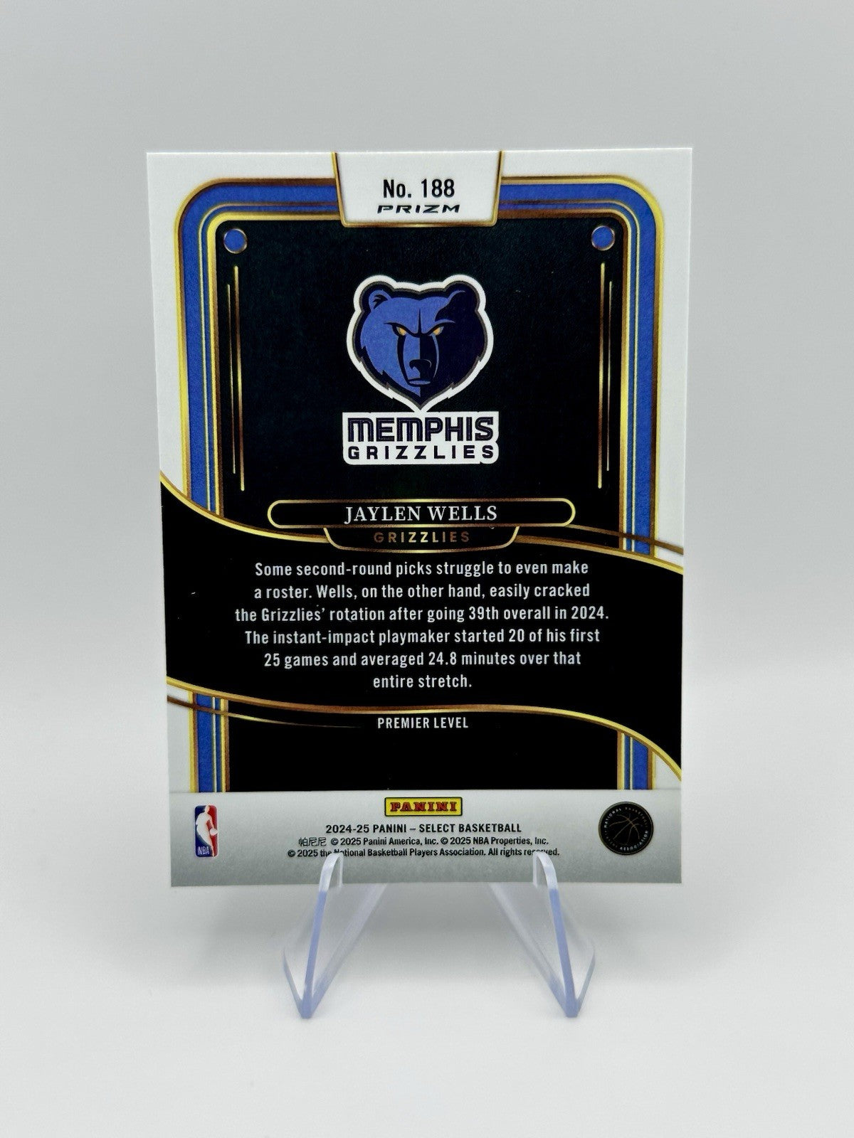 2024-25 Select Jaylen Wells Silver RC #188 Memphis Grizzlies Premier NBA Card