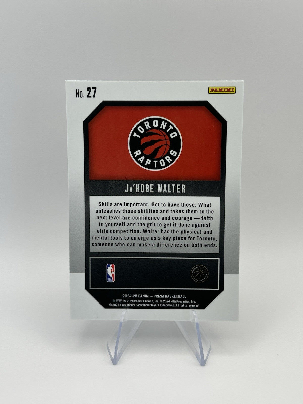 2024-25 Panini Prizm Emergent RC #27 Ja'Kobe Walter Toronto Raptors RC NBA Card