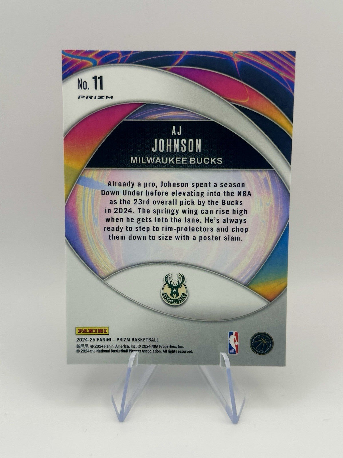 2024-25 Prizm #11 AJ Johnson Instant Impact Prizms Silver RC Milwaukee Bucks