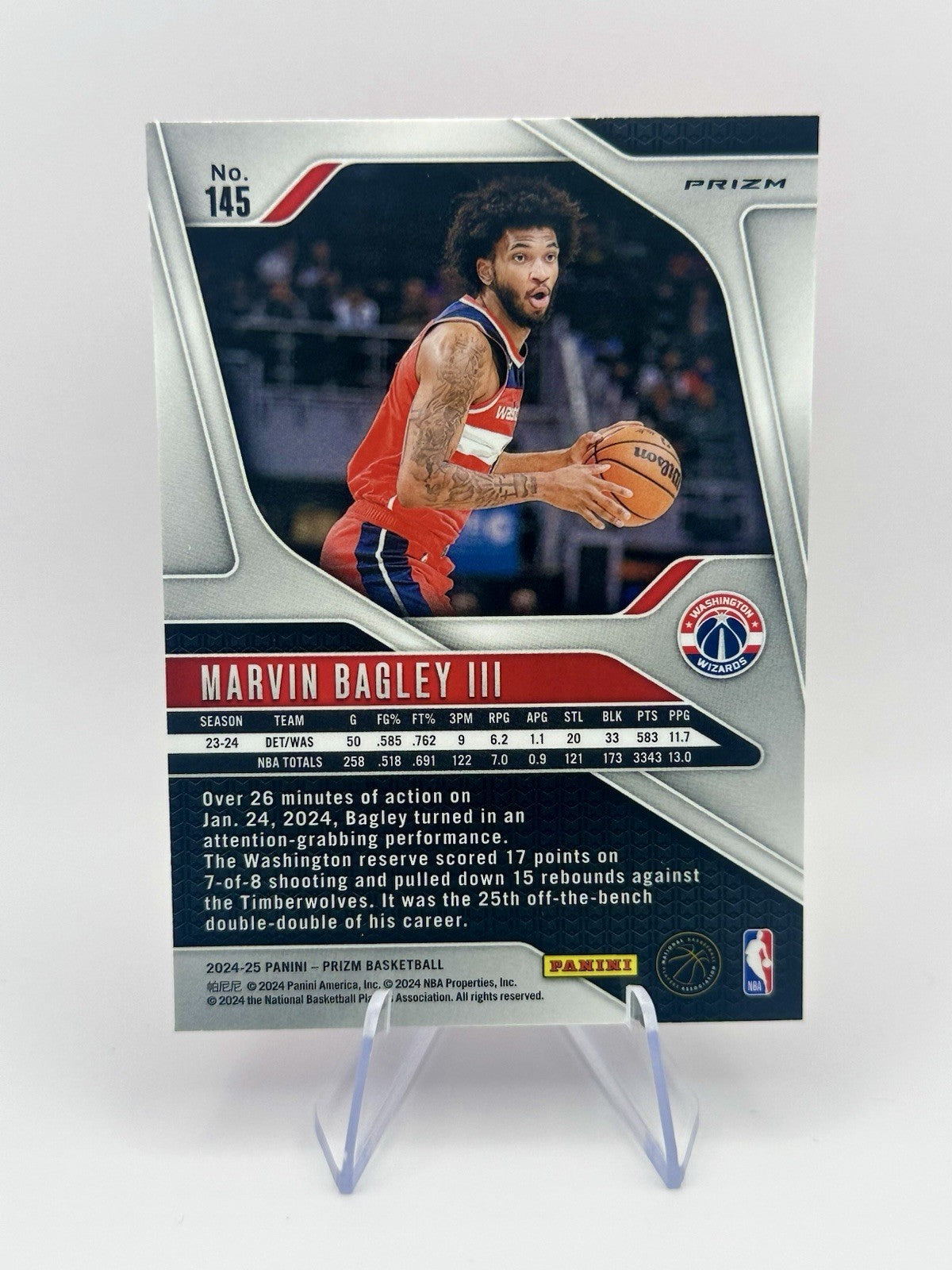 2024-25 #145 Pink Cracked Ice Parallel Washington Wizards Marvin Bagley III