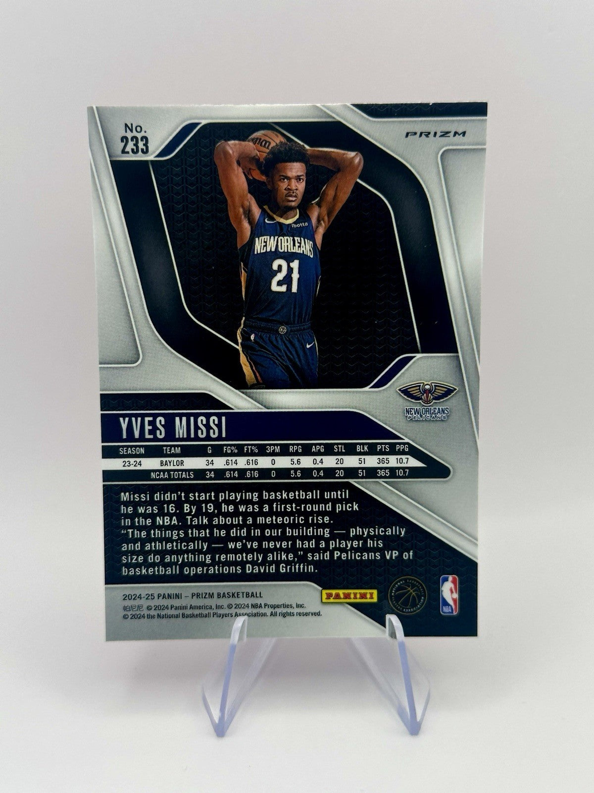 2024-25 Panini Prizm Yves Missi Pink Ice #233 New Orleans Pelicans NBA Card