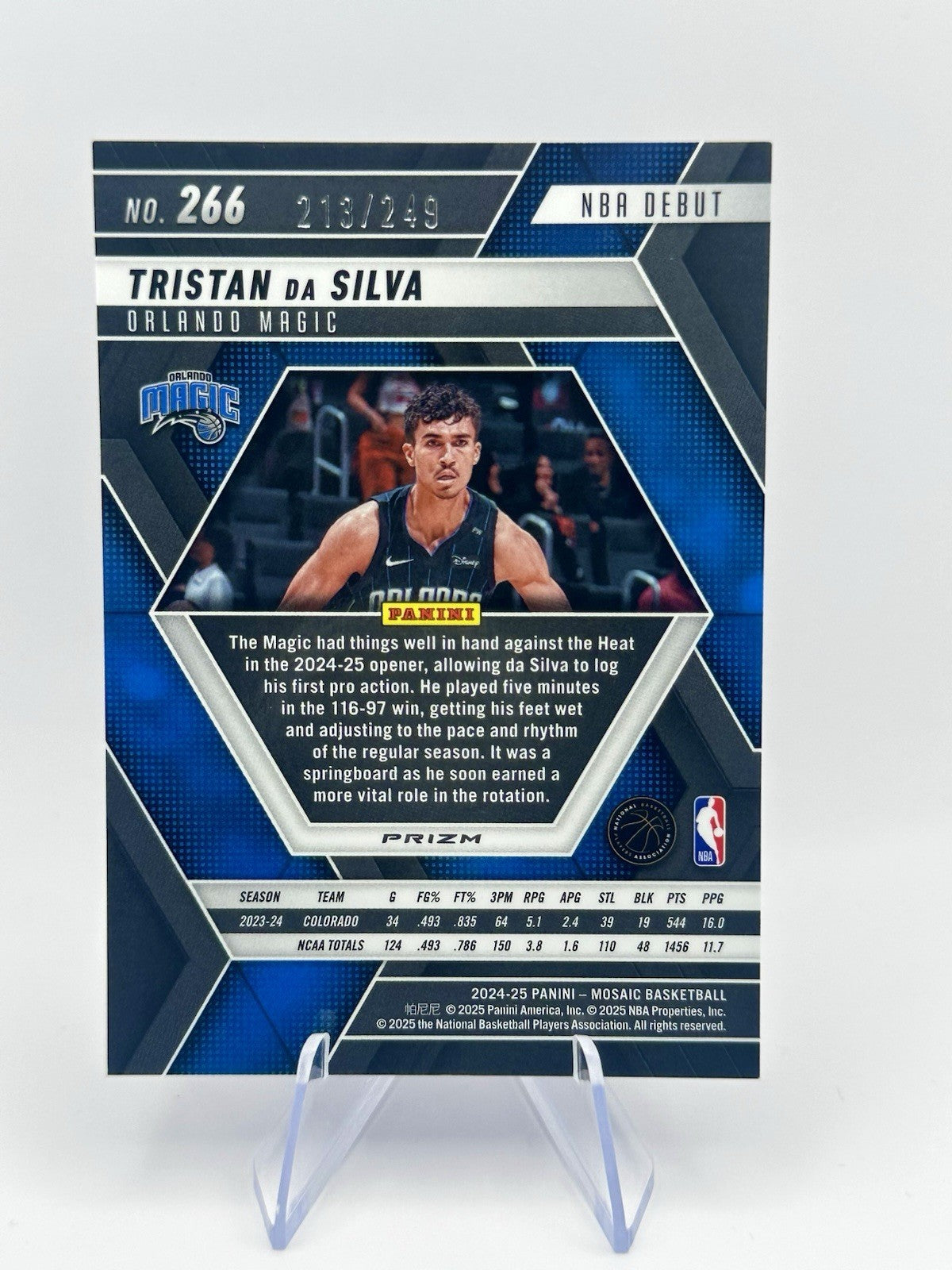 2024-25 Panini Mosaic Tristan da Silva Debut RC/249 Orlando Magic #266 NBA Card