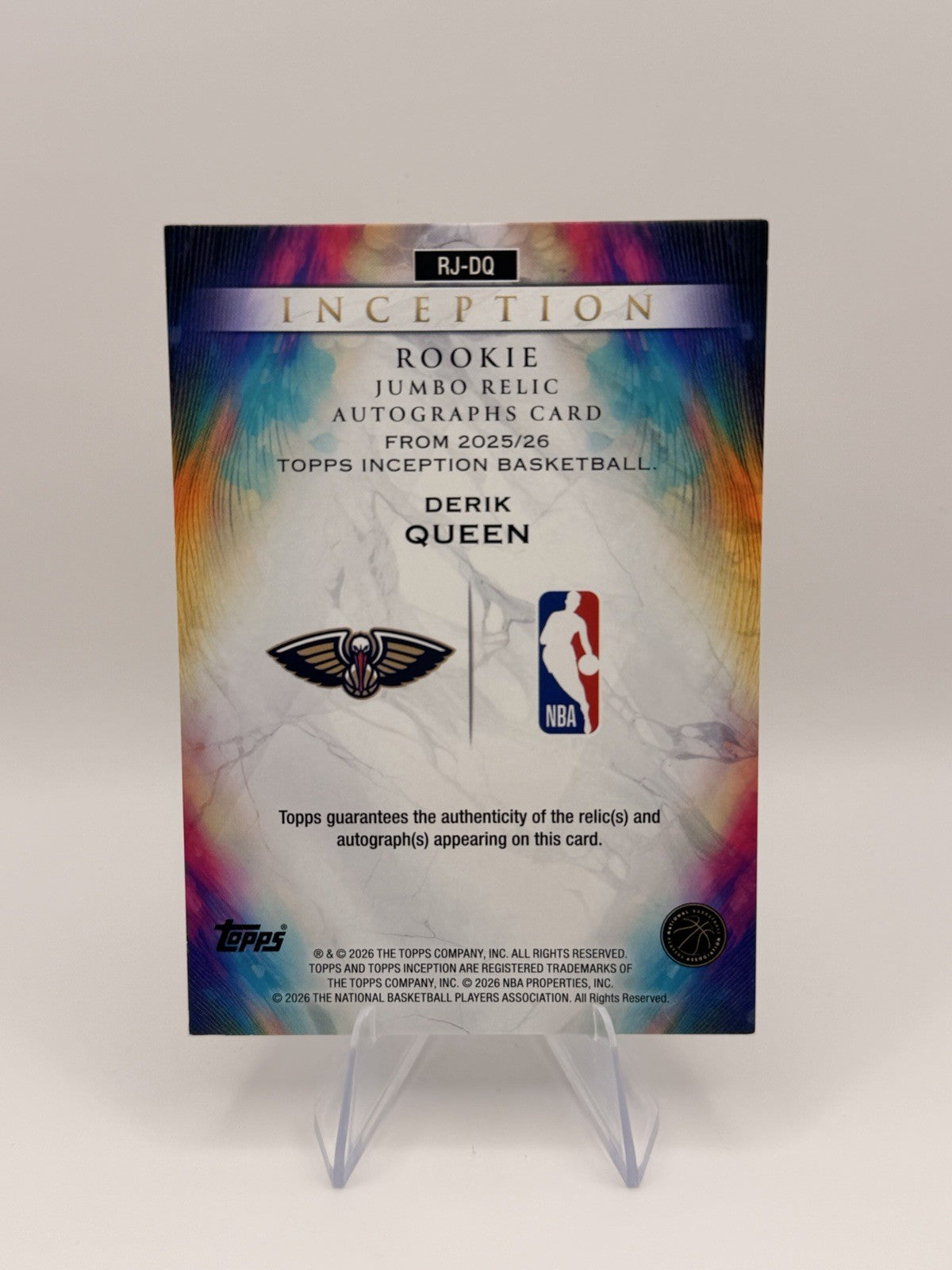Derik Queen 2025-26 Topps Inception Rookie Jumbo Relic Auto RC RJ-DQ Pelicans