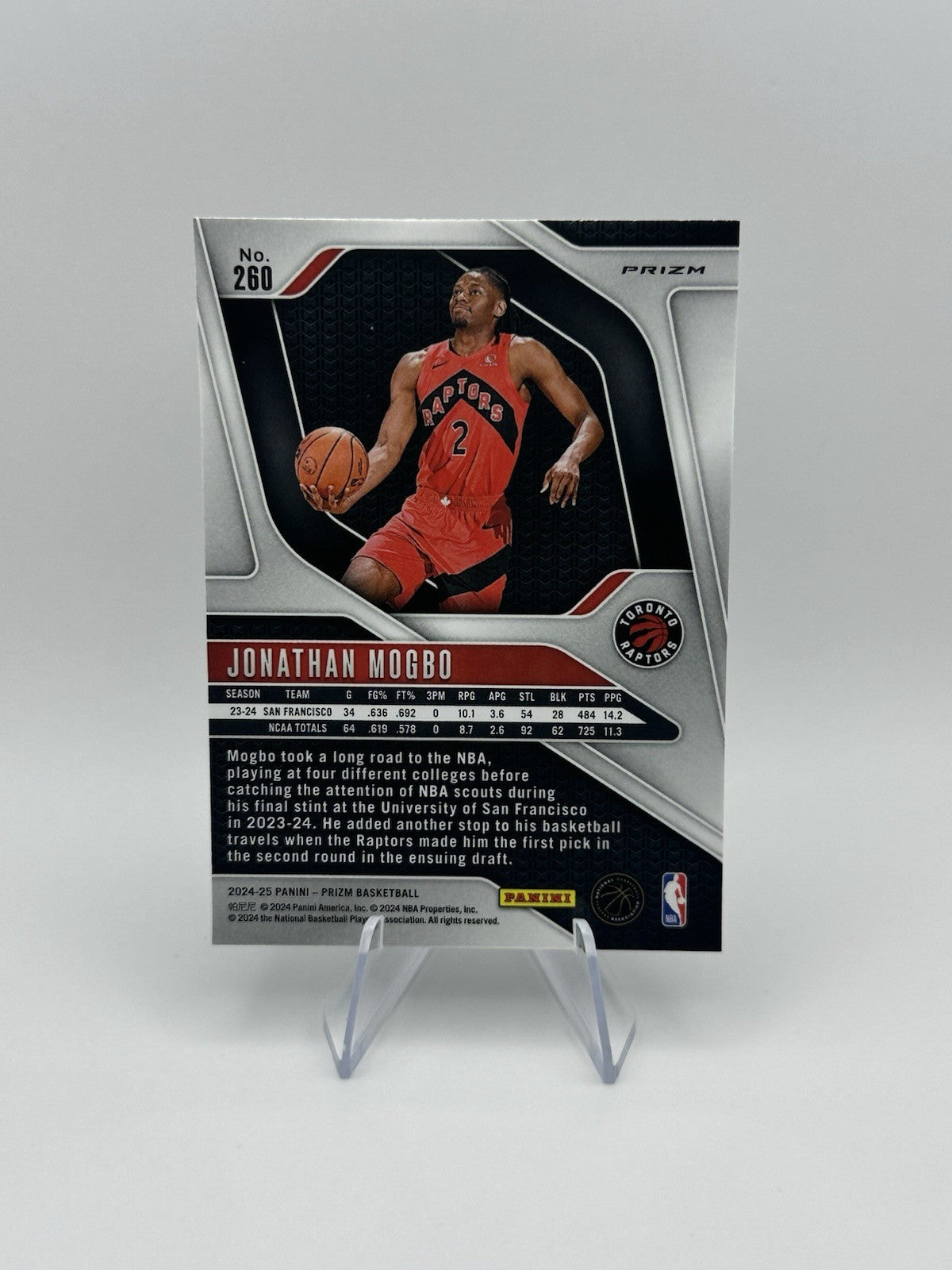2024-25 Panini Prizm RC #260 Jonathan Mogbo Toronto Raptors RC NBA Card