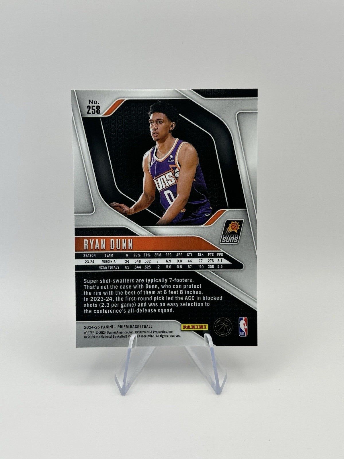 2024-25 Panini Prizm Ryan Dunn RC #258 Phoenix Suns RC NBA Card
