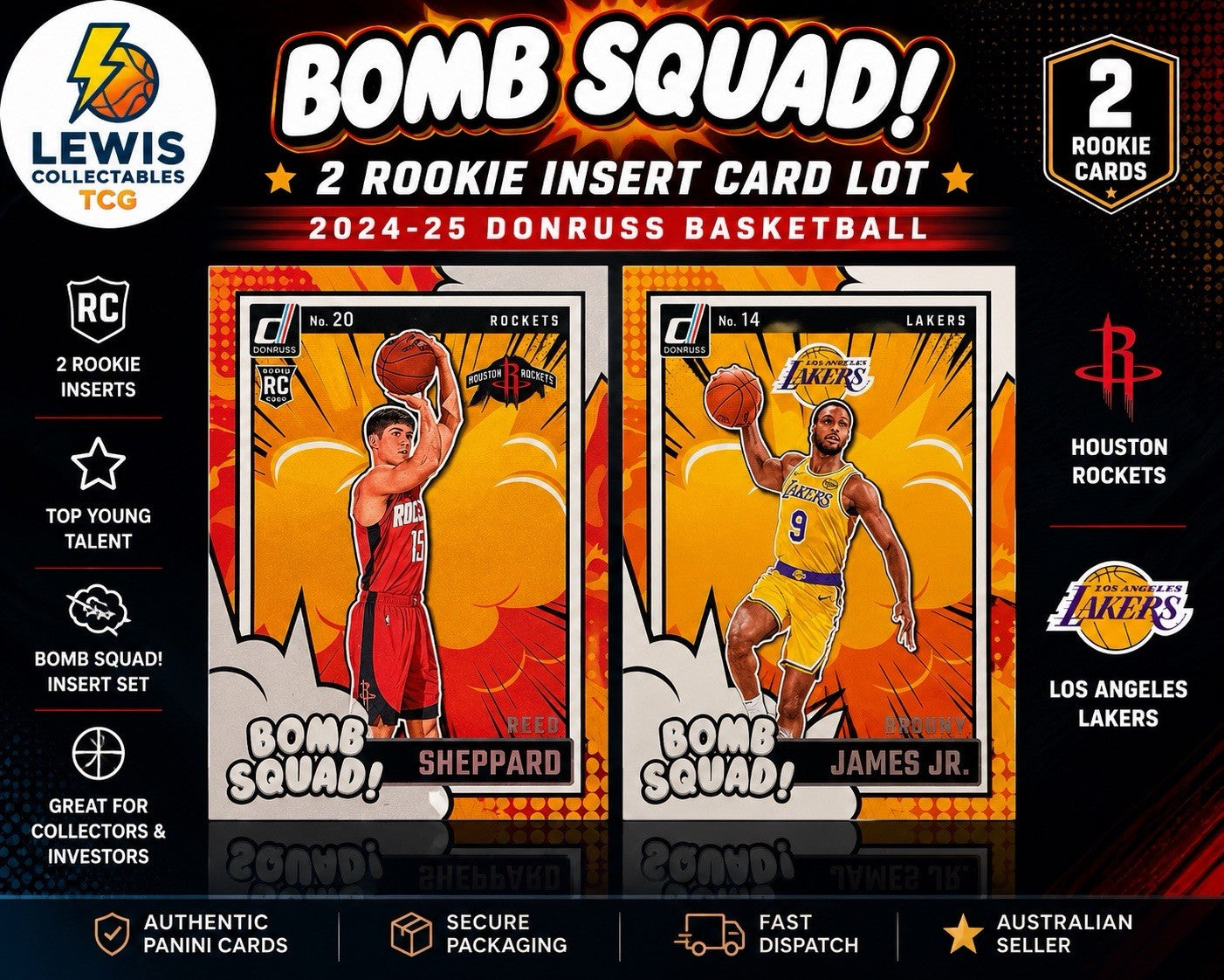 2024-25 Donruss Bomb Squad Reed Sheppard RC Bronny James Jr RC Rookie Lot