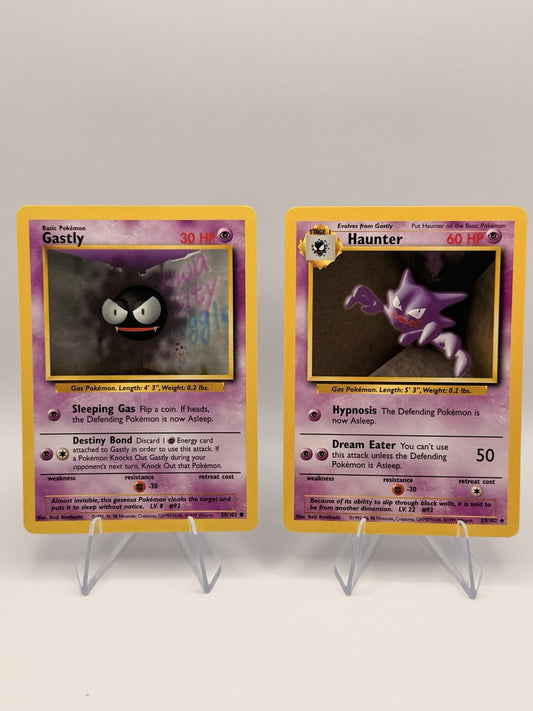 Pokémon Base Set Gastly 50/102 & Haunter 29/102 Unlimited Evolution Pair WOTC