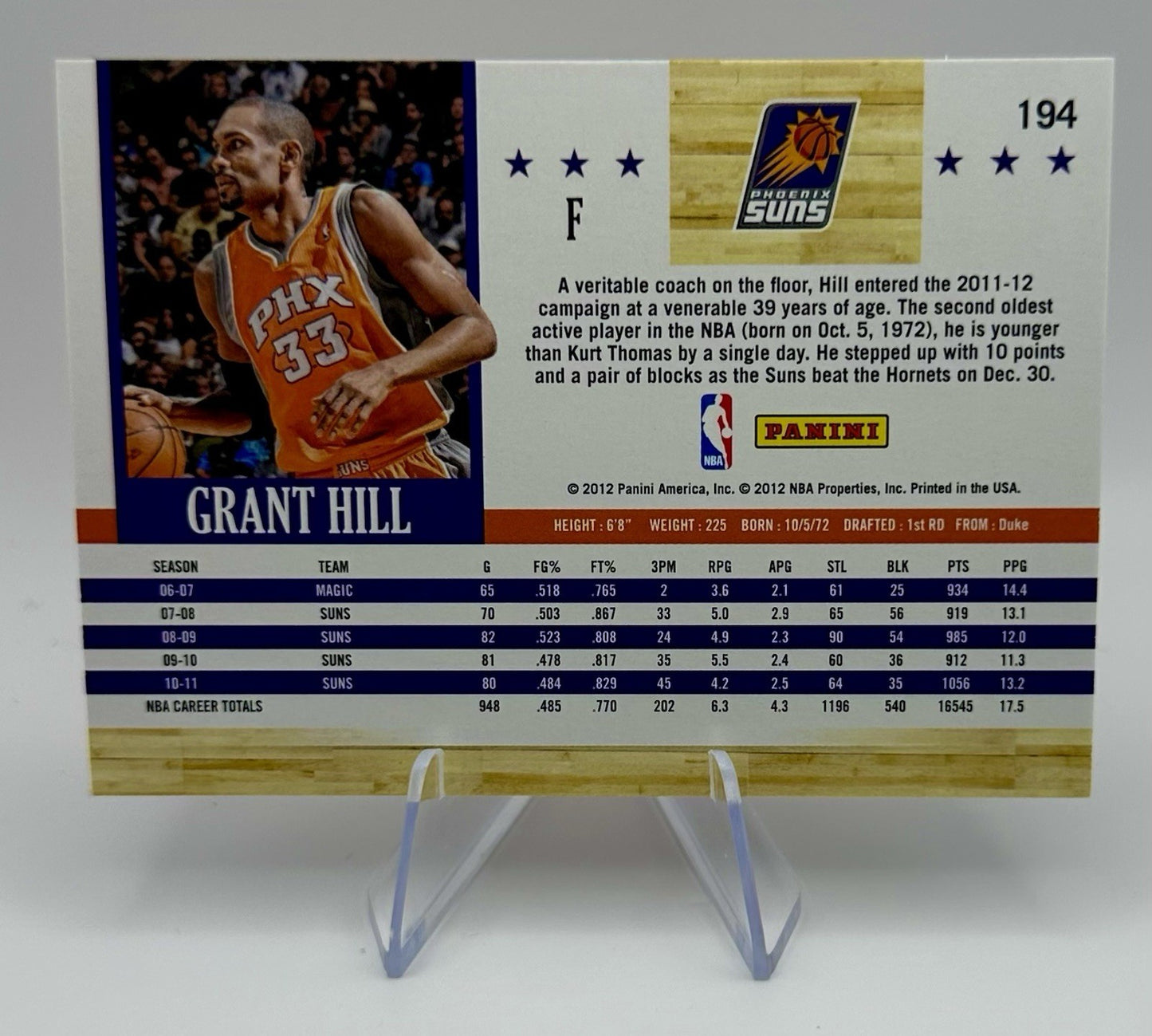 2011-12 Panini Hoops Grant Hill Phoenix Suns #194 NBA Card