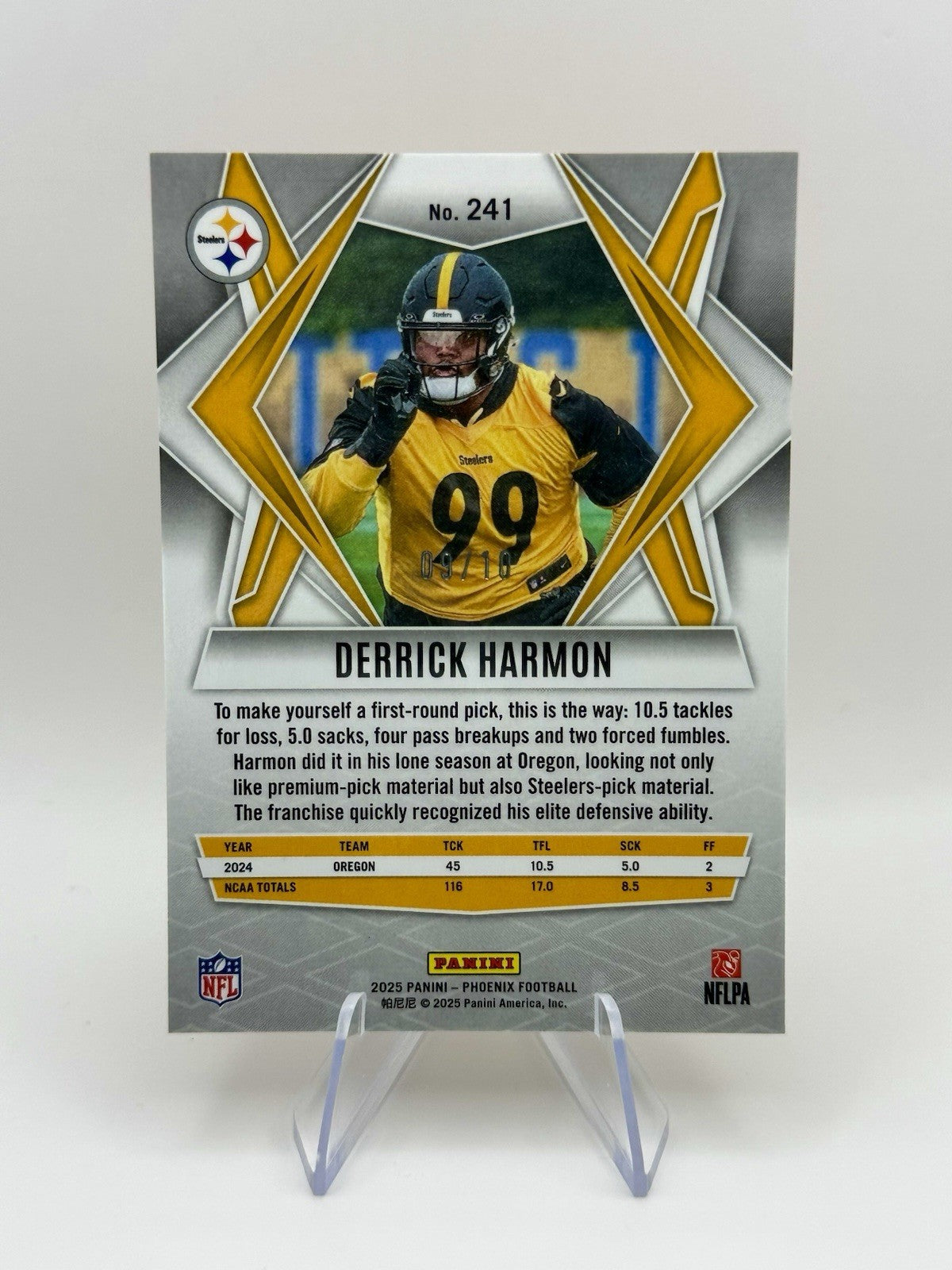 2025 Panini Phoenix Derrick Harmon RC Gold Prizm Rookie Steelers #241/10 NF