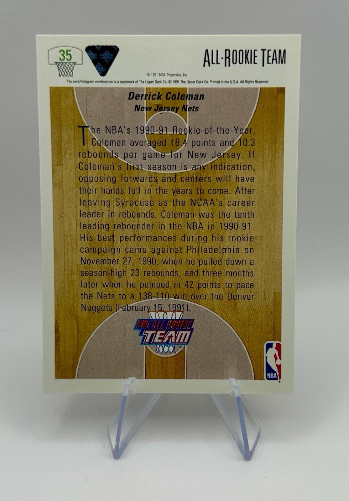 1991-92 Upper Deck Derrick Coleman All-Rookie RC Team New Jersey Nets NBA Card