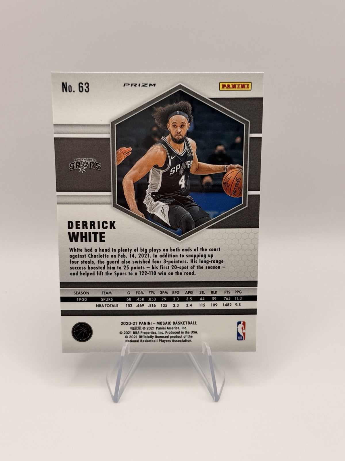 2020-21 Panini Mosaic Derrick White Blue Reactive Spurs #63 Prizm NM NBA Card