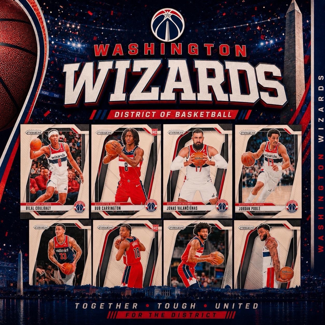 2024-25 Panini Prizm Washington Wizards Team Lot Coulibaly Carrington RC