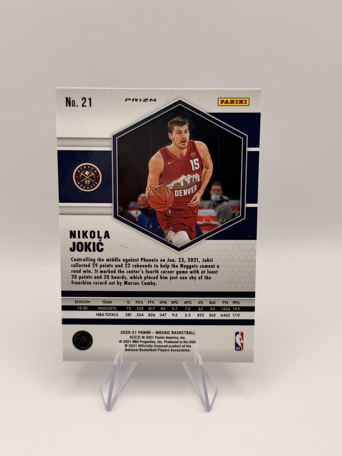2020-21 Panini Mosaic Nikola Jokic Blue Reactive Nuggets MVP #21 Prizm NM