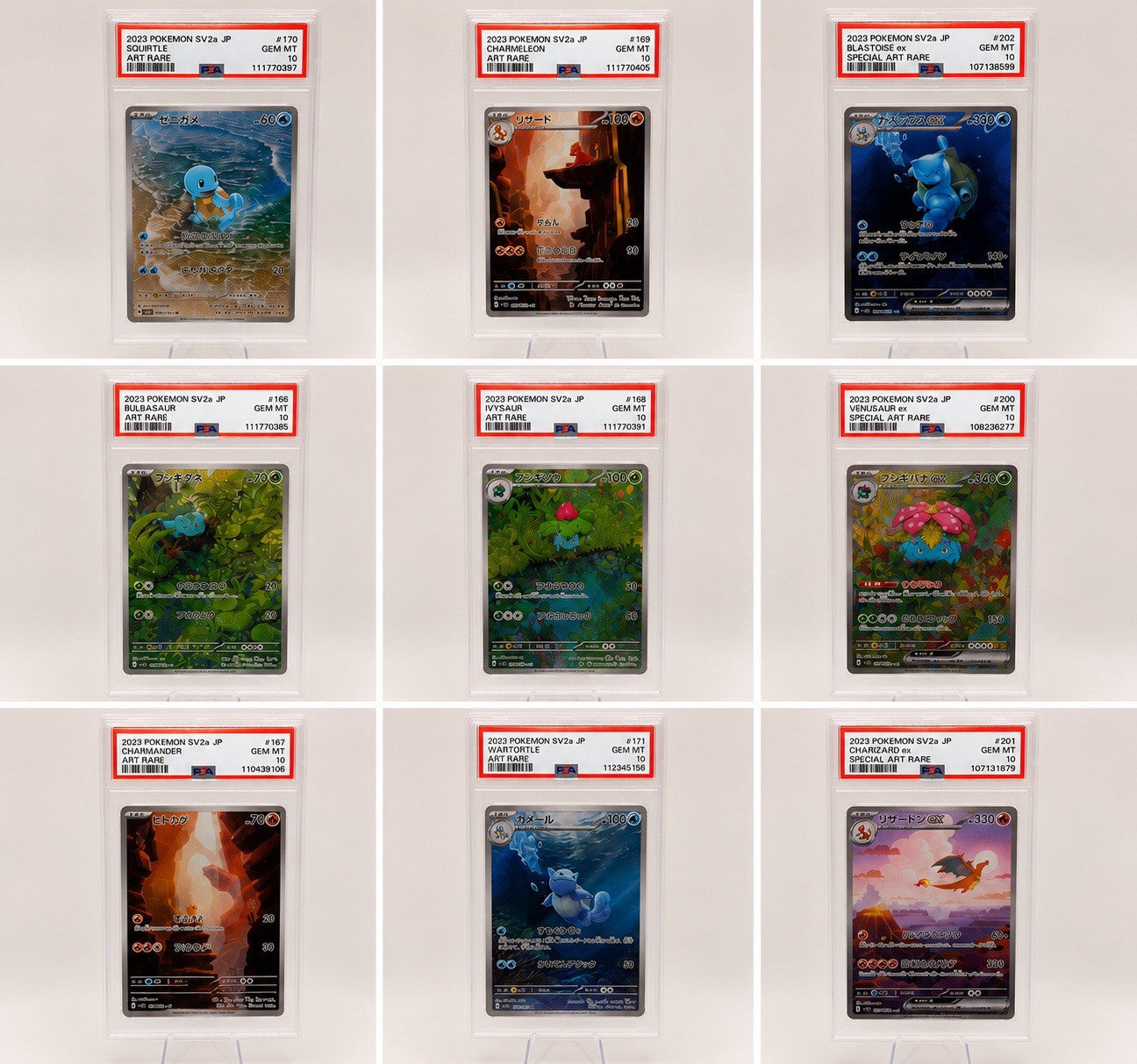 Pokemon Japanese 151 PSA 10 Complete Starter Evolution Set 9 Slabs Charizard