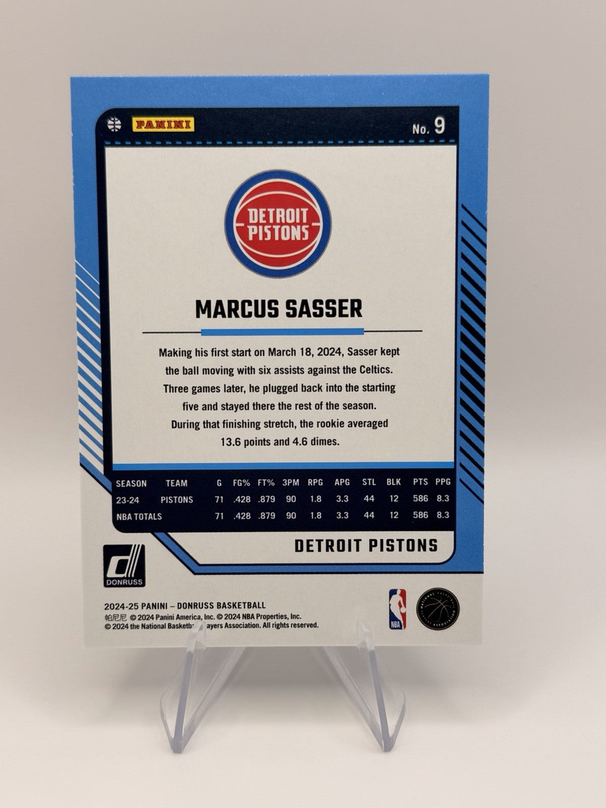 2024-25 Panini Donruss Marcus Sasser Green Laser Parallel Detroit Pistons #9