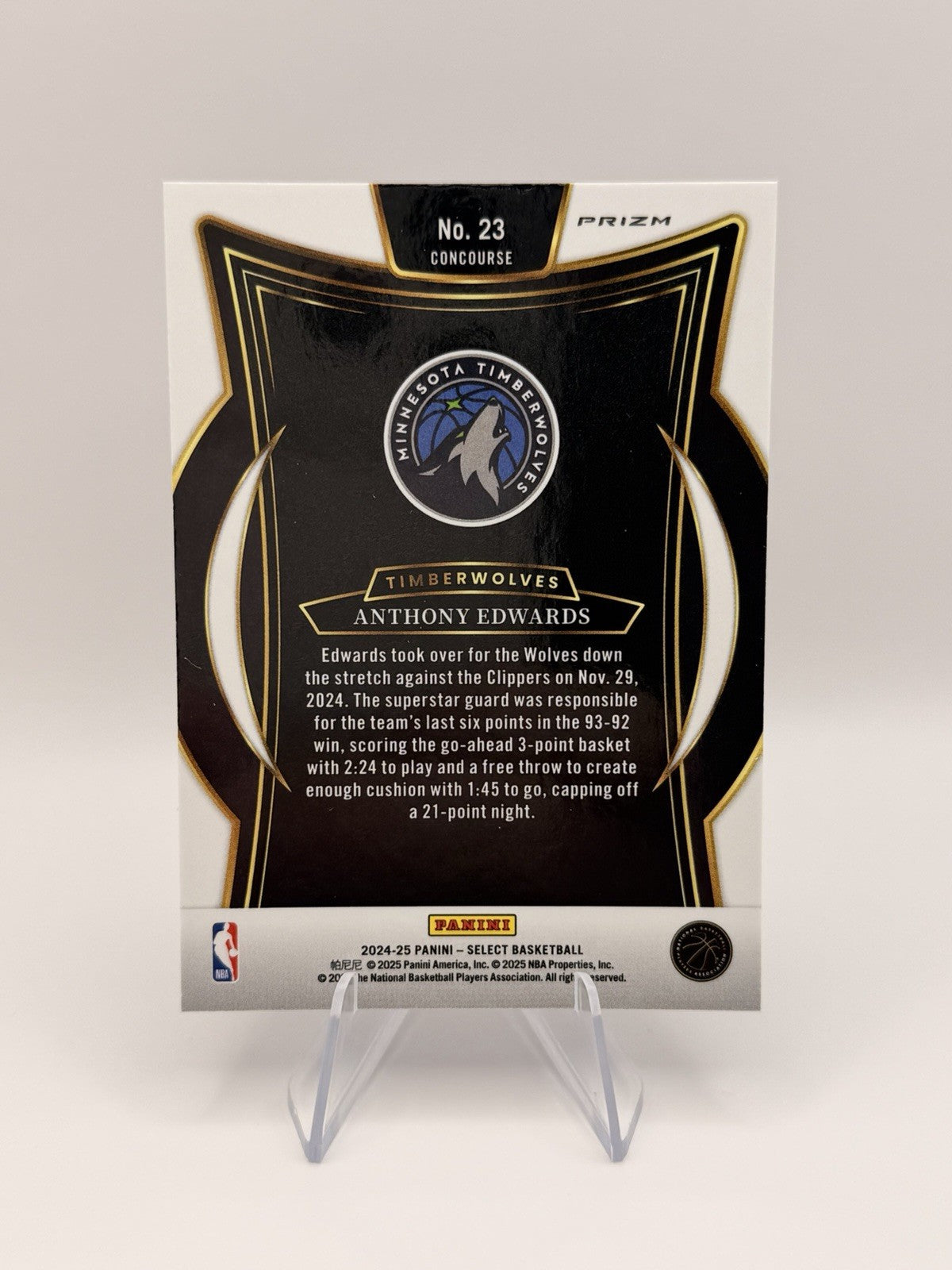 2024-25 Panini Select Anthony Edwards Blue Prizm Concourse #23 Timberwolves NM