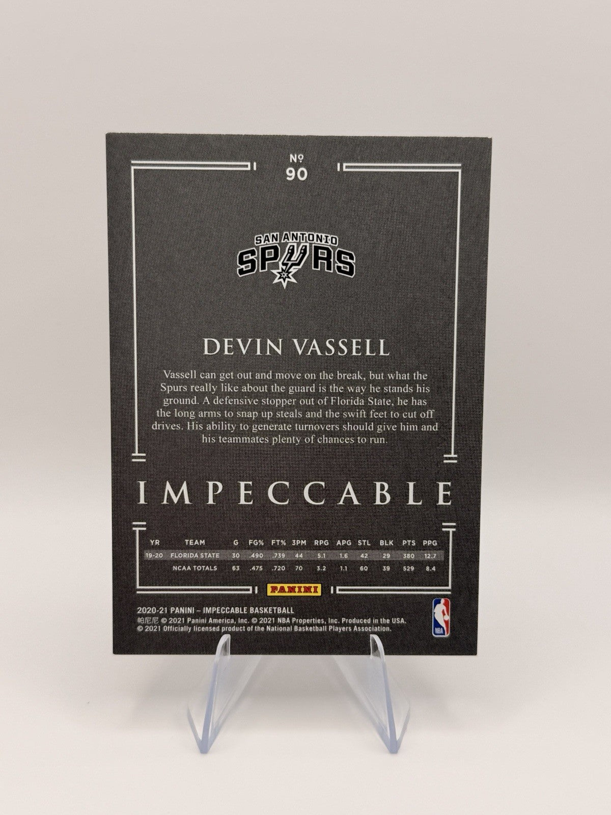 2020-21 Panini Impeccable Devin Vassell RC Rookie Silver #12/75 Spurs SSP