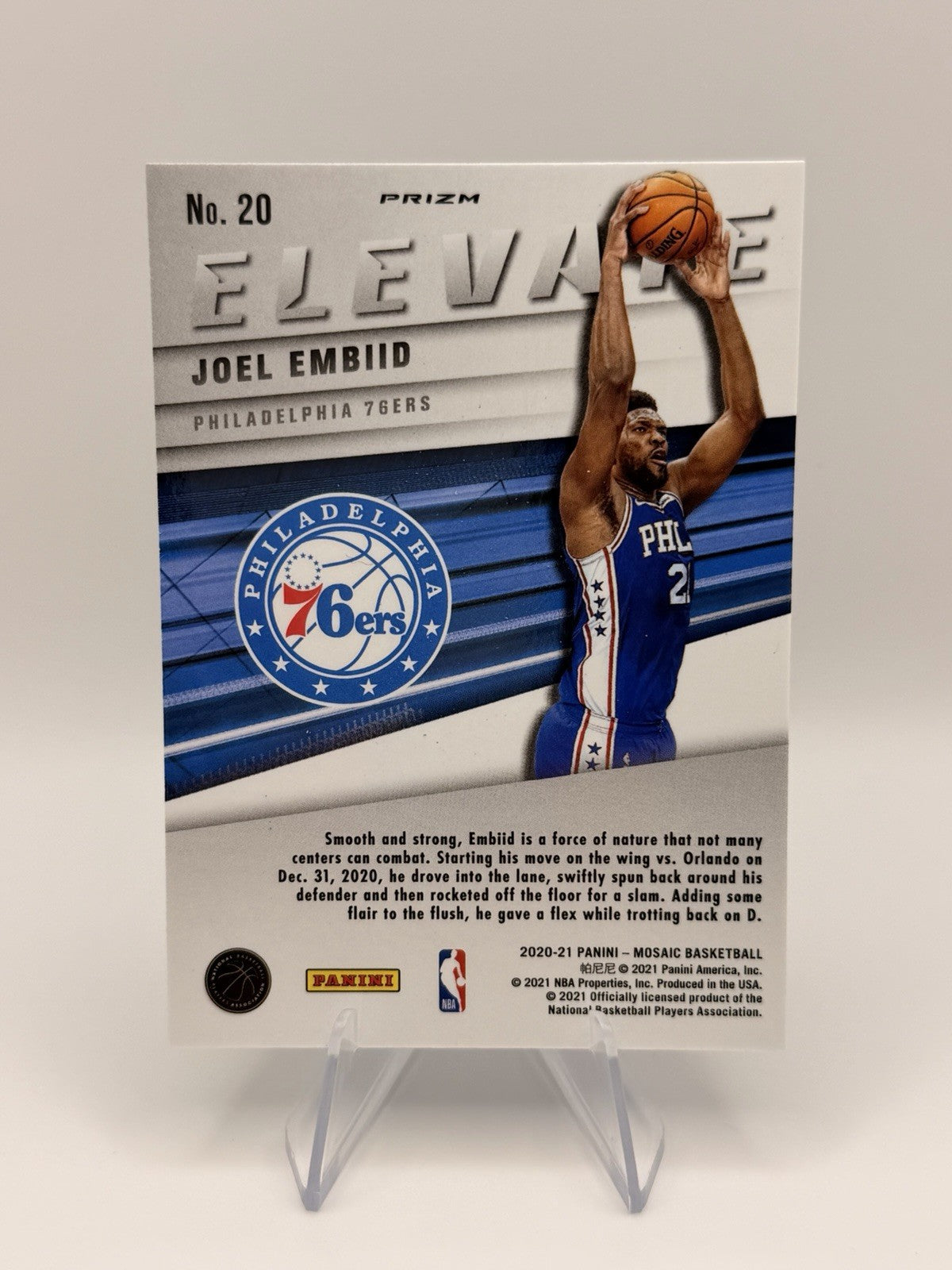 2020-21 Panini Mosaic Joel Embiid Elevate Green Mosaic Prizm #20 76ers NBA Card