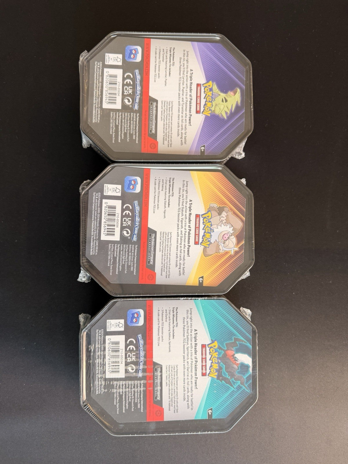 3 x Triple Whammy Collector Sealed Tins (Complete Tin Set) Pokemon TCG